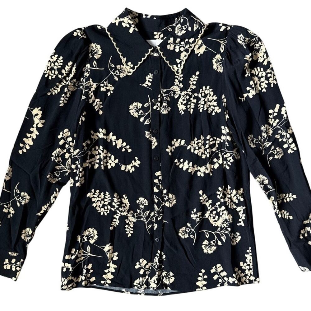 ba&sh Selym Floral Print Button Up Lady Shirt Black & Cream Size Small - Picture 9 of 12